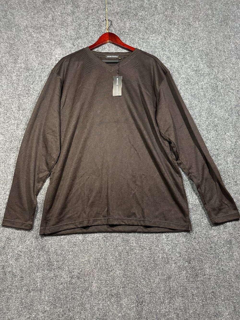 Michael Brandon Sweater Mens XXL Brown Stretch V Neck Long Sleeve NEW
